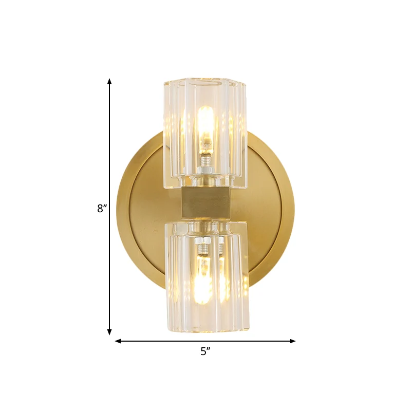 Blocs de cristal translucides applique cylindrique moderne 2 têtes lampe murale de salon en or Clearhalo