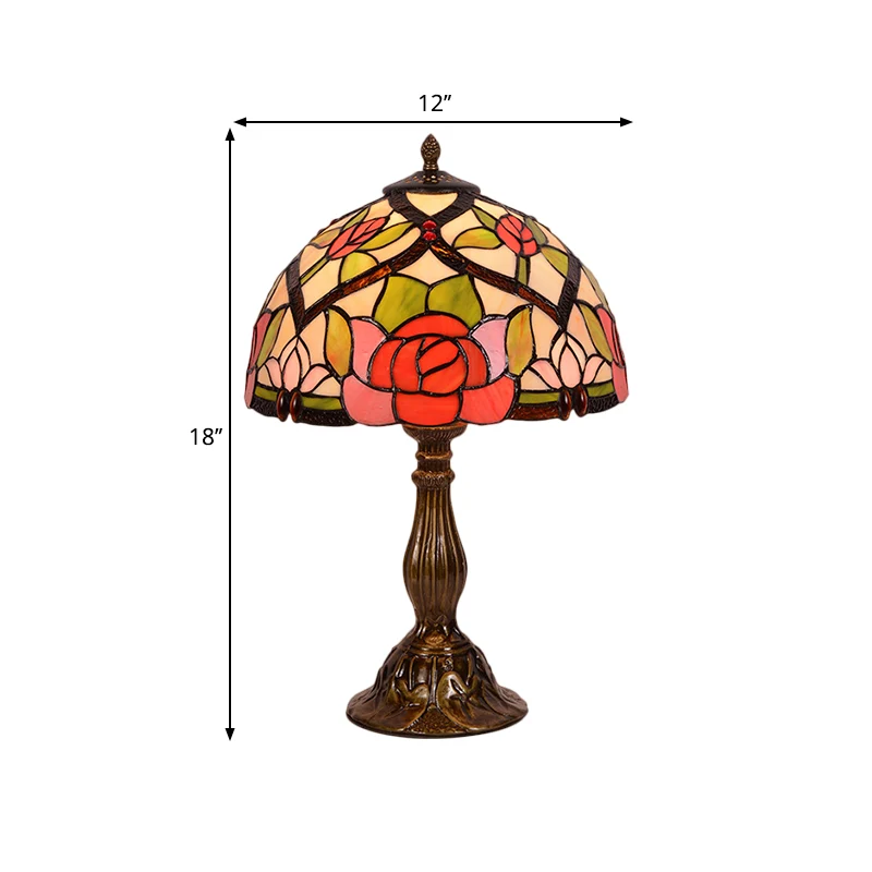 Bloom Night Lighting Lampe de table de chevet en vitrail victorien à 1 lumière, finition laiton, avec abat-jour bol Clearhalo