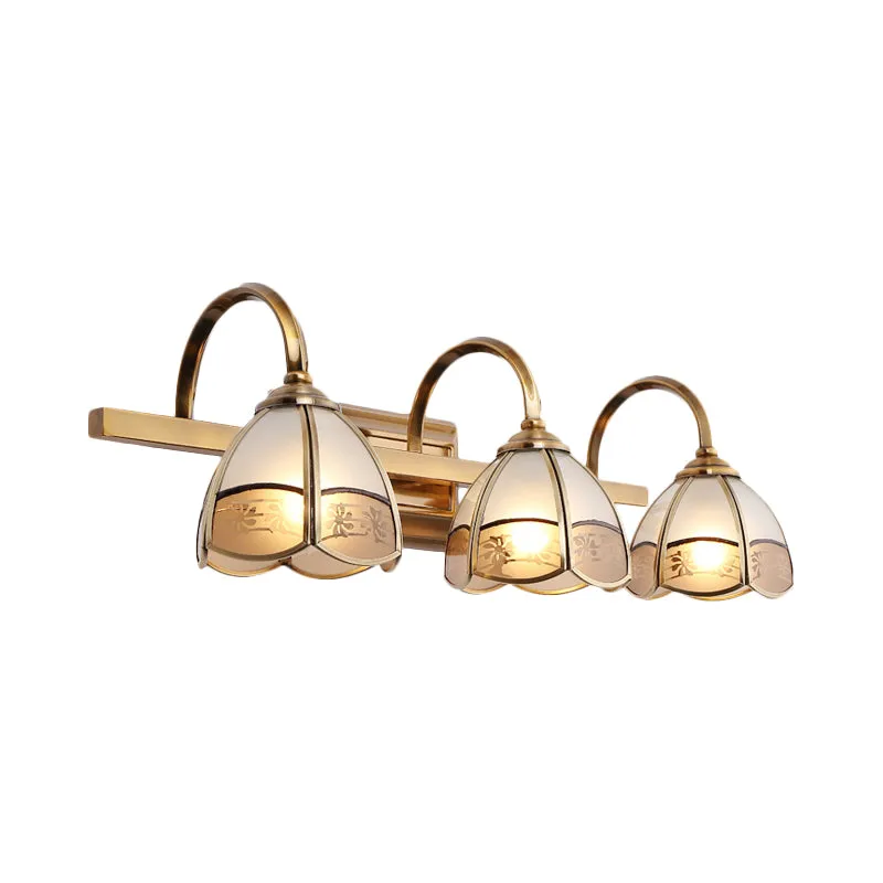 Blossom – luminaire luxueux pour salle de bain, en verre givré, 2/3 ampoules, applique dorée avec bras incurvé en fer Clea...