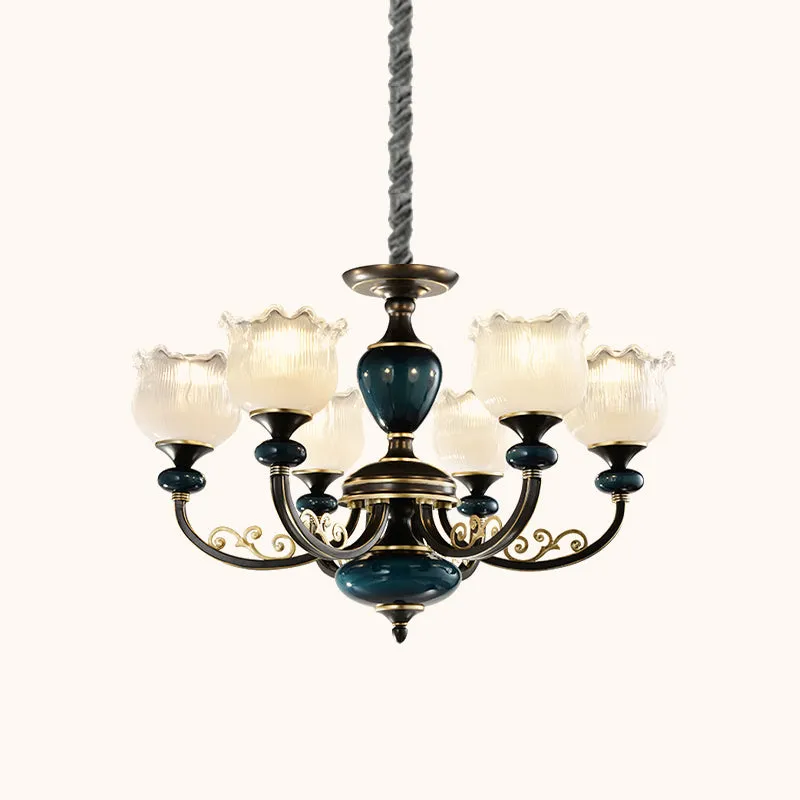 Blossom – pendule classique en verre nervuré transparent, 3/6 lumières, lustre noir et bleu pour salon Clearhalo