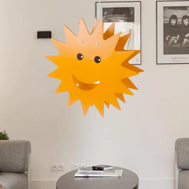 Bois souriant soleil suspendu éclairage dessin animé 1 lumière jaune finition suspension plafonnier Clearhalo