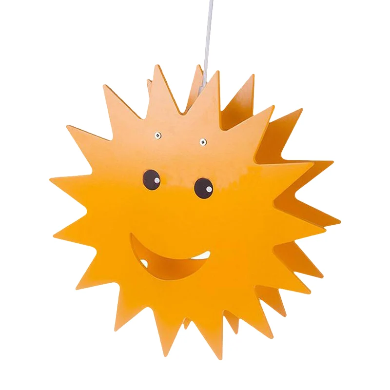 Bois souriant soleil suspendu éclairage dessin animé 1 lumière jaune finition suspension plafonnier Clearhalo