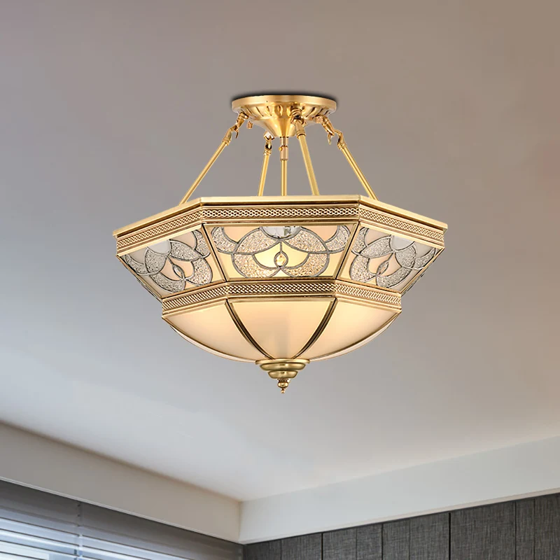 Bol en laiton semi-encastré vintage en verre givré 4 lumières pour salon éclairage semi-encastré Clearhalo