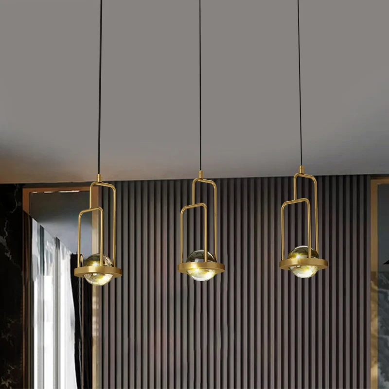 Boule postmoderne LED à suspension Multiple en cristal, 3 lumières, cadre de salle à manger, lampe pendule en or Clearhalo