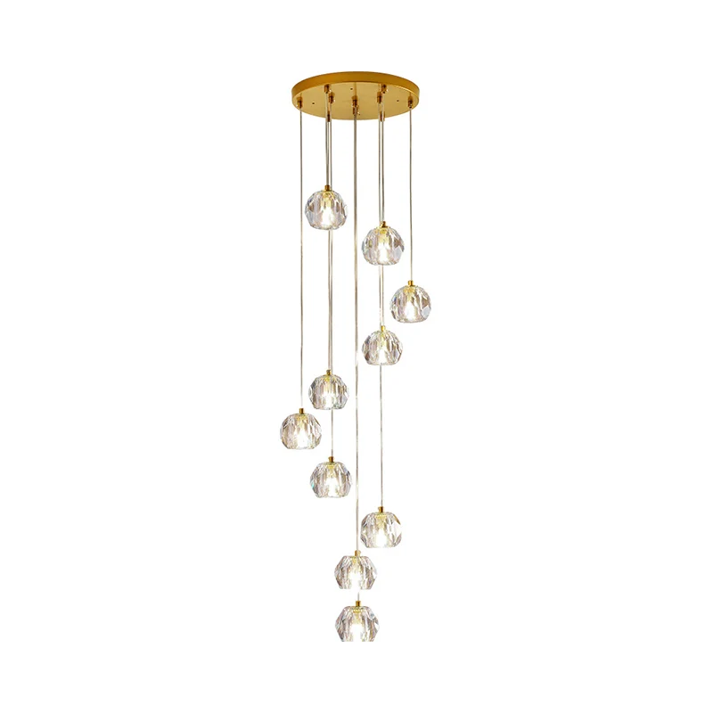 Boule en verre transparent multi-pendule doré de style moderne avec design en spirale pour escaliers Clearhalo