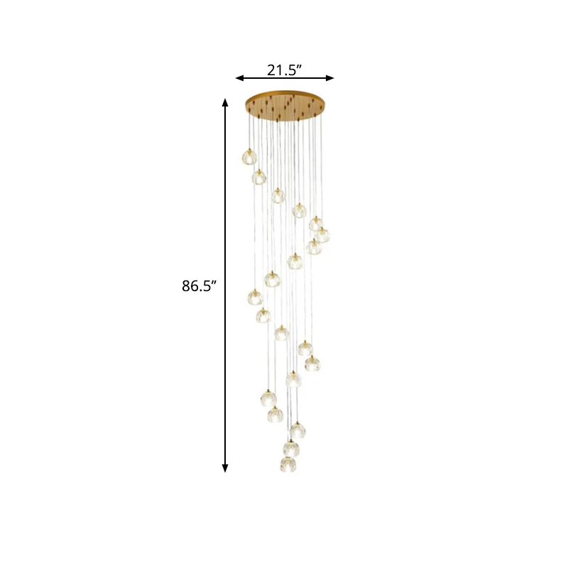 Boule en verre transparent multi-pendule doré de style moderne avec design en spirale pour escaliers Clearhalo
