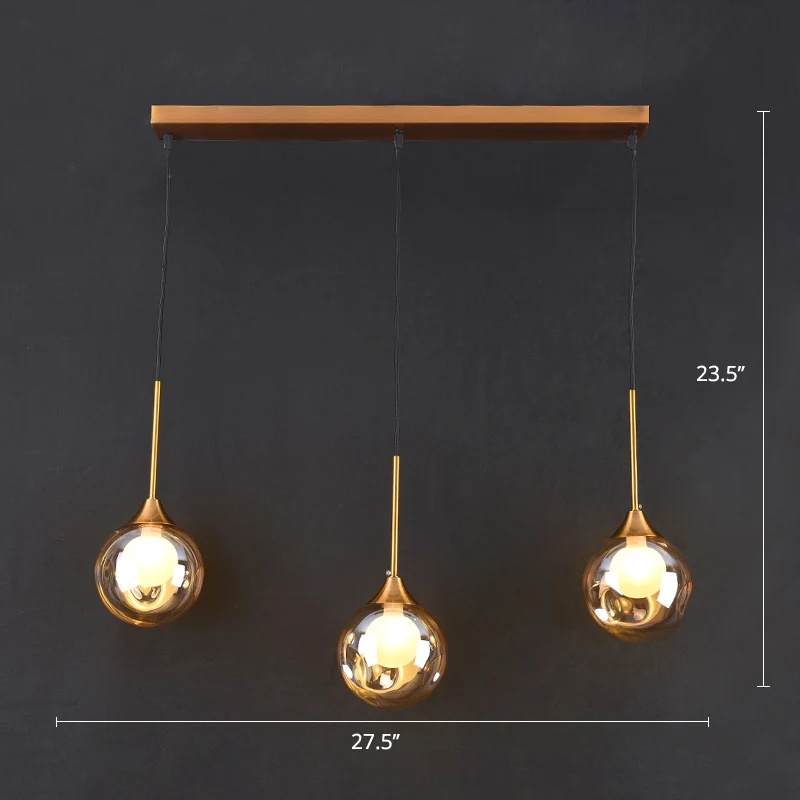 Boule vers le bas éclairage pendentif minimalisme verre 3 têtes salle à manger plusieurs suspensions Clearhalo