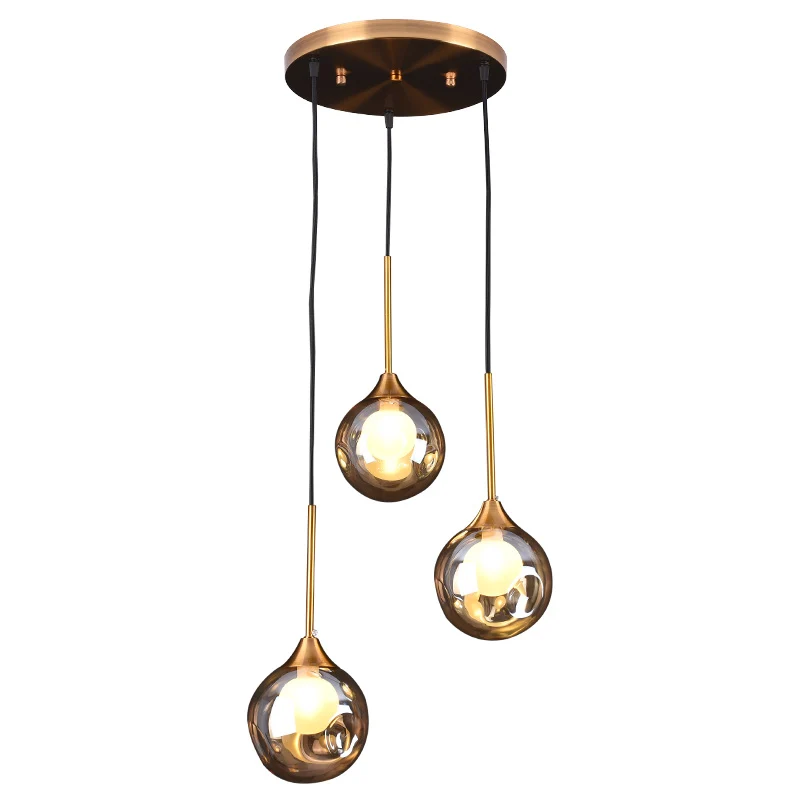 Boule vers le bas éclairage pendentif minimalisme verre 3 têtes salle à manger plusieurs suspensions Clearhalo