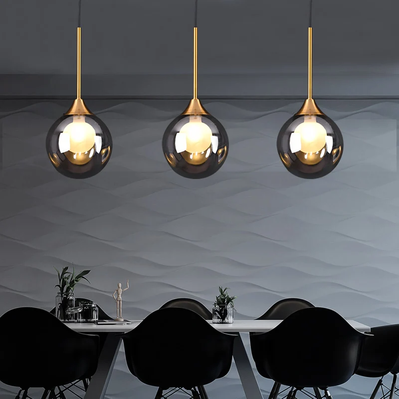 Boule vers le bas éclairage pendentif minimalisme verre 3 têtes salle à manger plusieurs suspensions Clearhalo