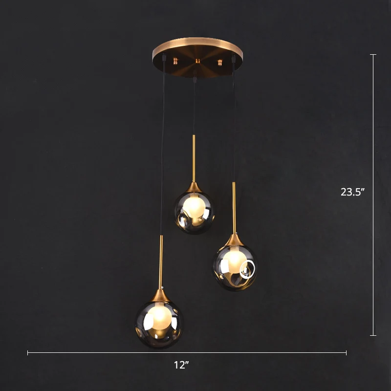 Boule vers le bas éclairage pendentif minimalisme verre 3 têtes salle à manger plusieurs suspensions Clearhalo