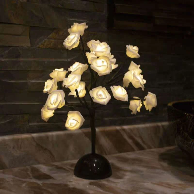 Branche d'arbre en plastique LED lampe de Table artistique noir batterie lampe de chevet pour chambre à coucher Clearhalo