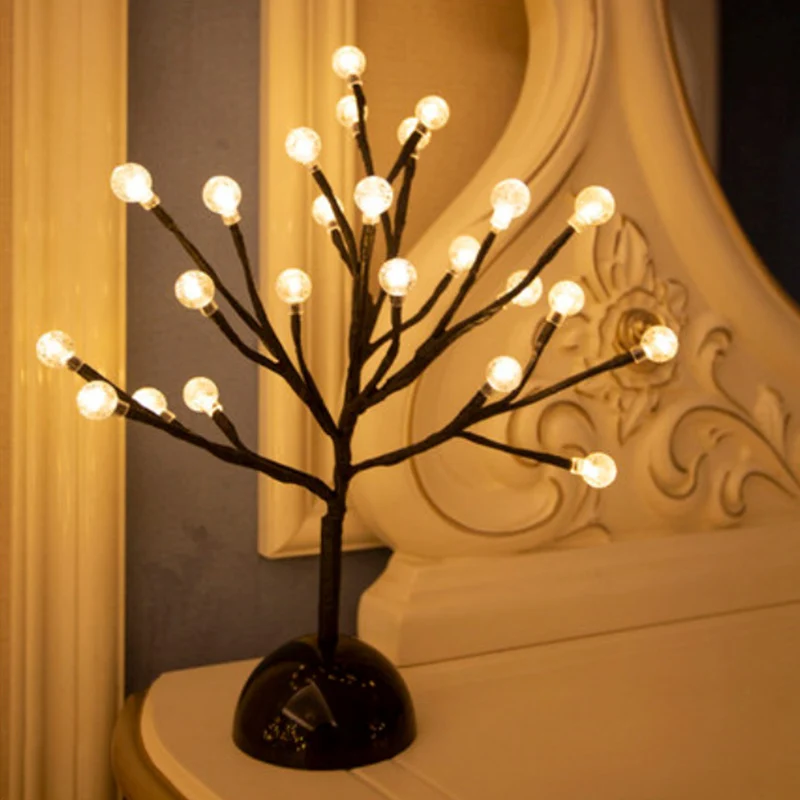 Branche d'arbre en plastique LED lampe de Table artistique noir batterie lampe de chevet pour chambre à coucher Clearhalo