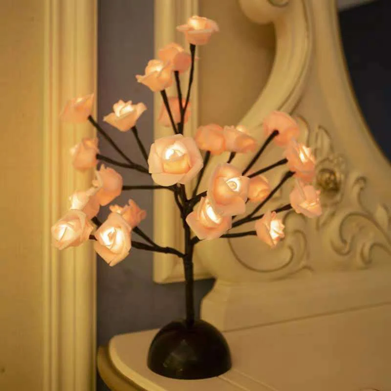 Branche d'arbre en plastique LED lampe de Table artistique noir batterie lampe de chevet pour chambre à coucher Clearhalo