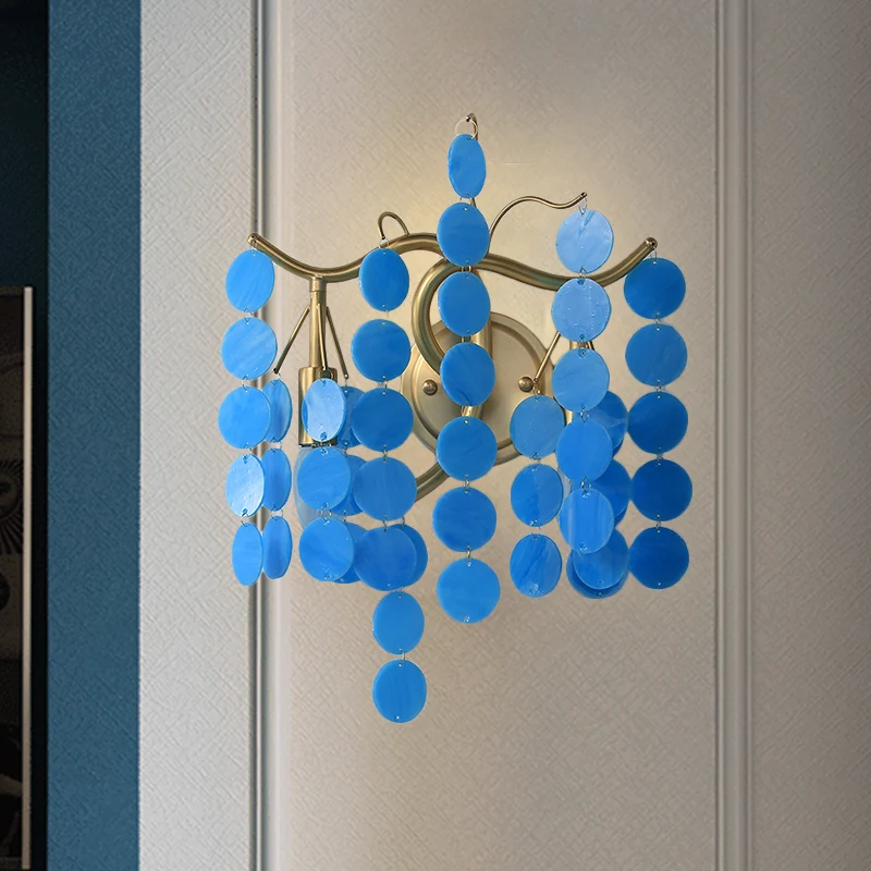 Branche Design chambre éclairage mural bleu/rose verre 2 lumières Style moderne applique avec ampoule ouverte Clearhalo