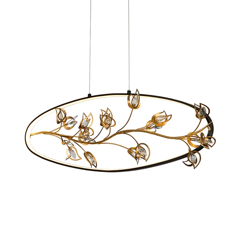 Branche d'or pendentif plafonnier modernisme feuille cristal or LED lustre éclairage Clearhalo