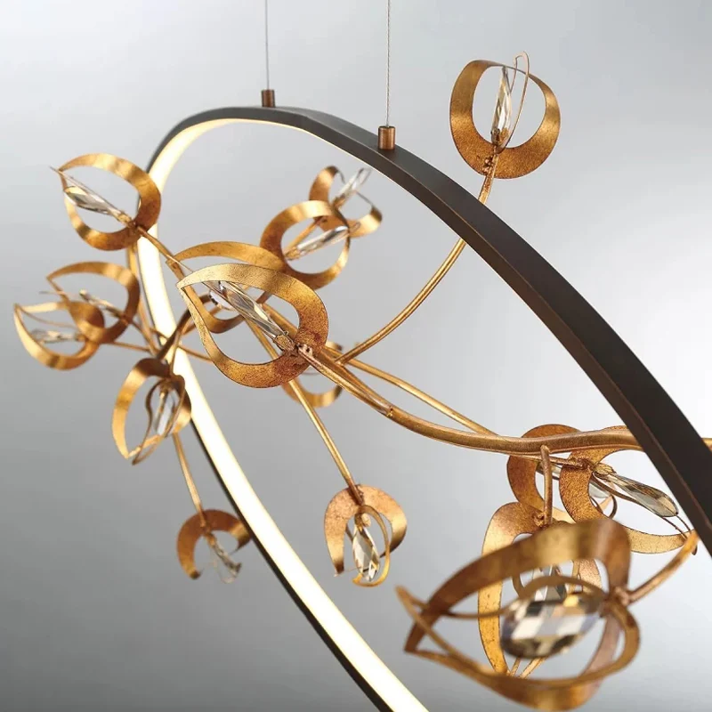 Branche d'or pendentif plafonnier modernisme feuille cristal or LED lustre éclairage Clearhalo