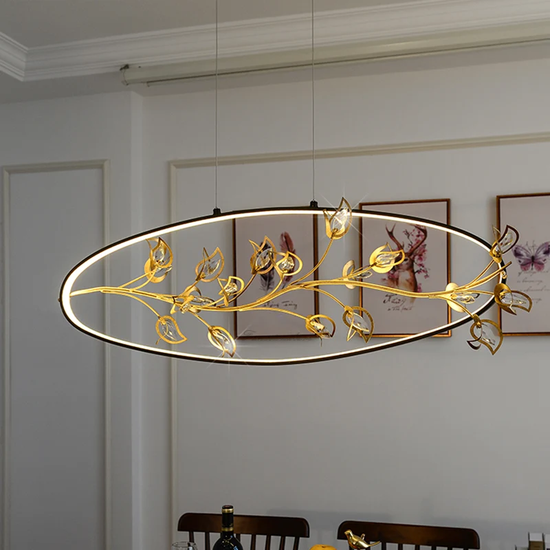 Branche d'or pendentif plafonnier modernisme feuille cristal or LED lustre éclairage Clearhalo