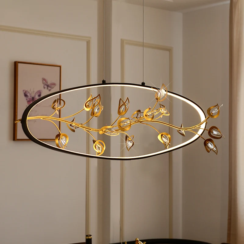 Branche d'or pendentif plafonnier modernisme feuille cristal or LED lustre éclairage Clearhalo