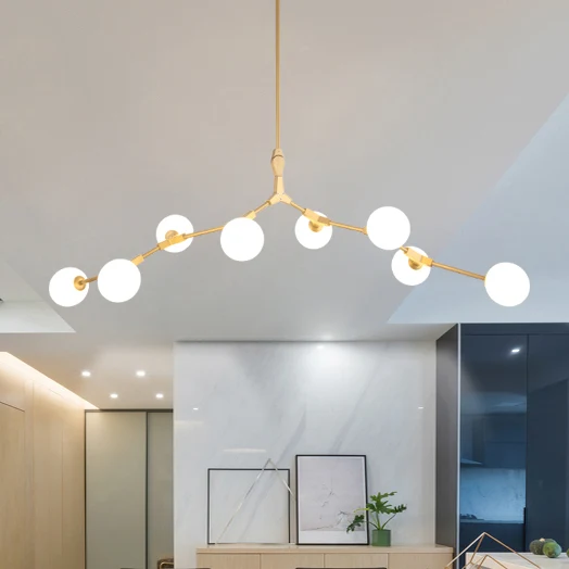 Branche suspension lampe moderne Style nordique verre opale 5/6/7 lumières or lustre lumière Clearhalo