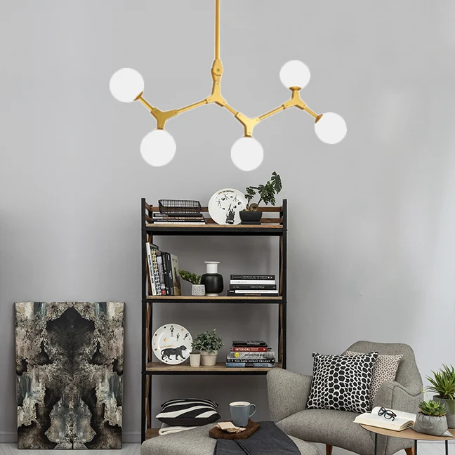 Branche suspension lampe moderne Style nordique verre opale 5/6/7 lumières or lustre lumière Clearhalo
