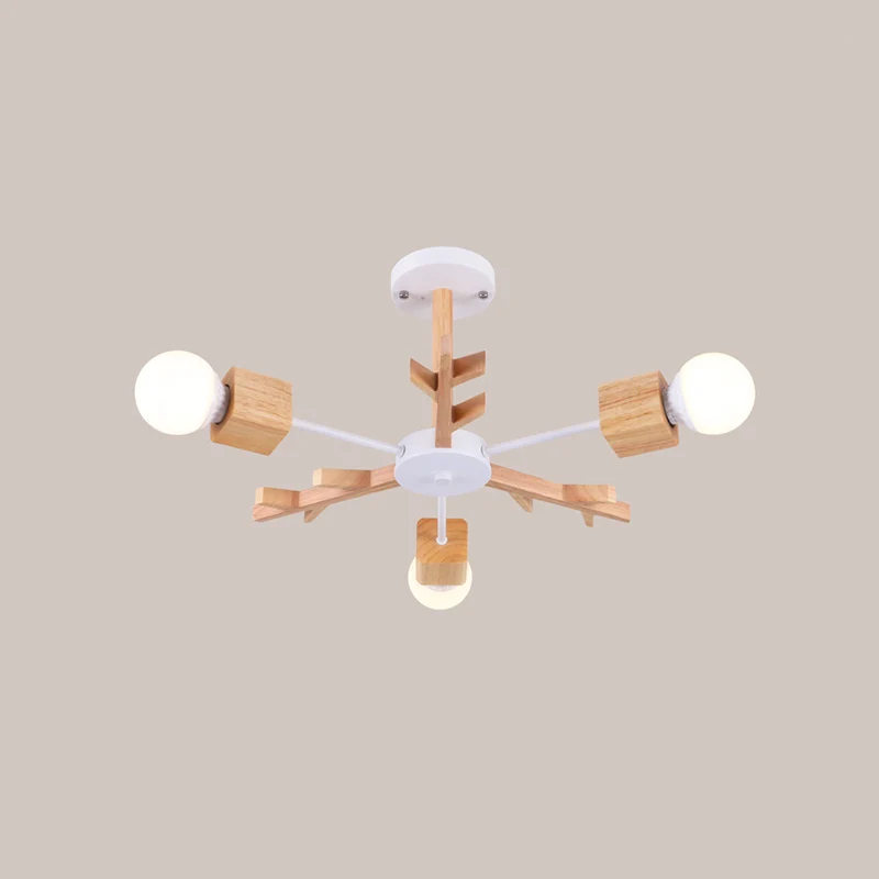 Branches En Bois Semi Encastré Lumière Nordique Beige LED Plafonnier Encastré pour Chambre Clearhalo
