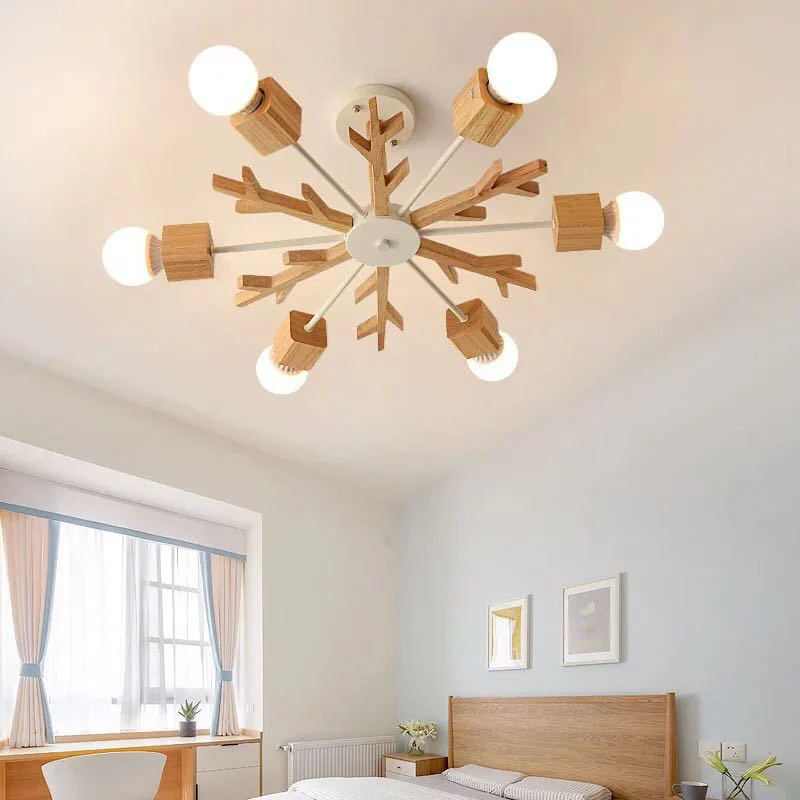 Branches En Bois Semi Encastré Lumière Nordique Beige LED Plafonnier Encastré pour Chambre Clearhalo