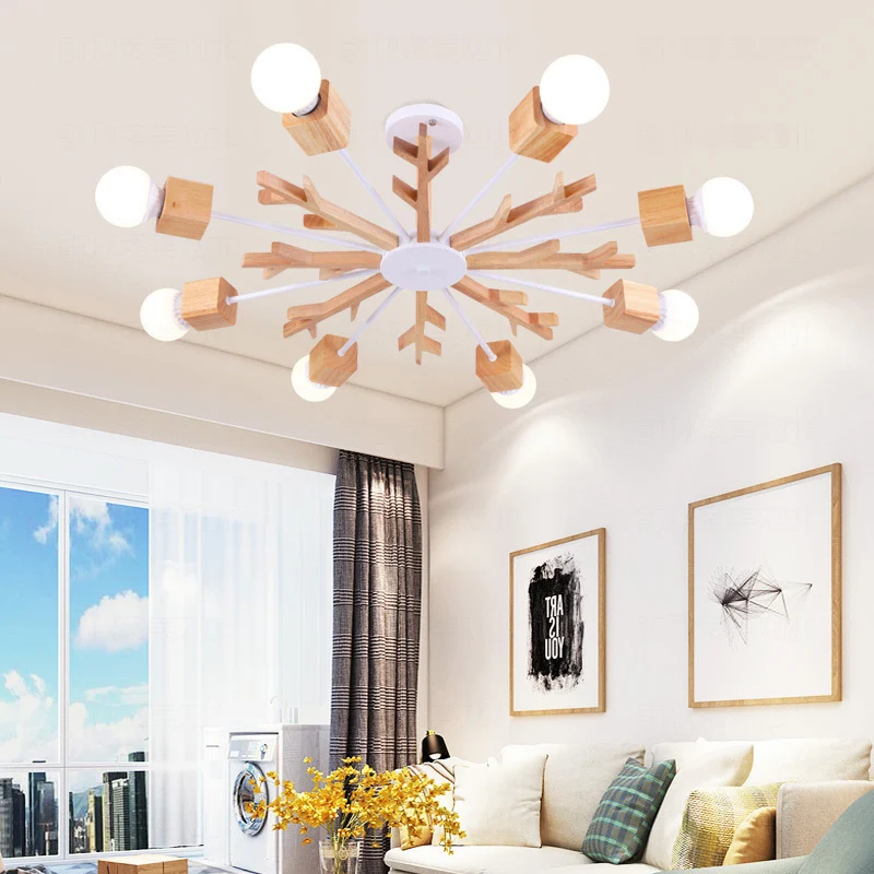 Branches En Bois Semi Encastré Lumière Nordique Beige LED Plafonnier Encastré pour Chambre Clearhalo
