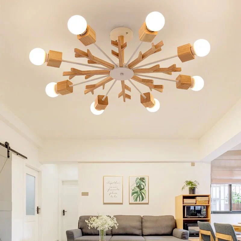 Branches En Bois Semi Encastré Lumière Nordique Beige LED Plafonnier Encastré pour Chambre Clearhalo