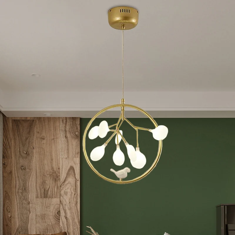 Brindille balcon suspension avec oiseau déco verre métal moderne élégant lustre Clearhalo