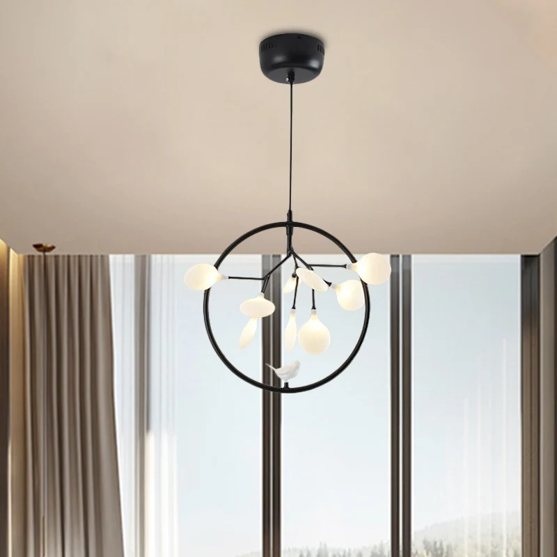 Brindille balcon suspension avec oiseau déco verre métal moderne élégant lustre Clearhalo