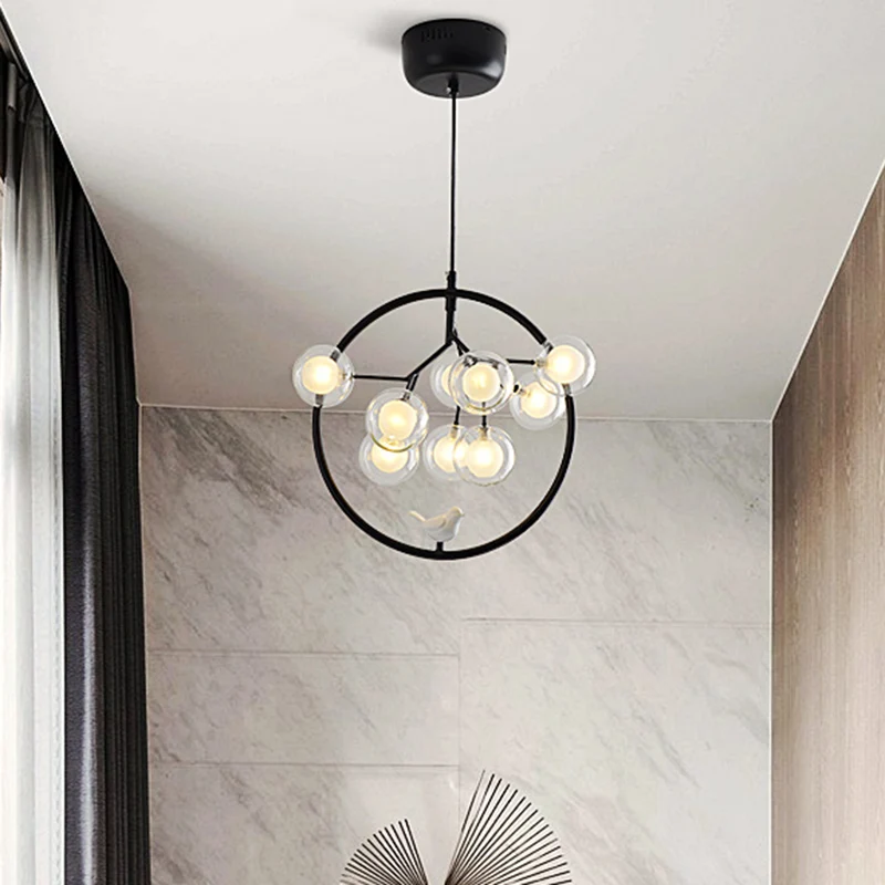 Brindille balcon suspension avec oiseau déco verre métal moderne élégant lustre Clearhalo