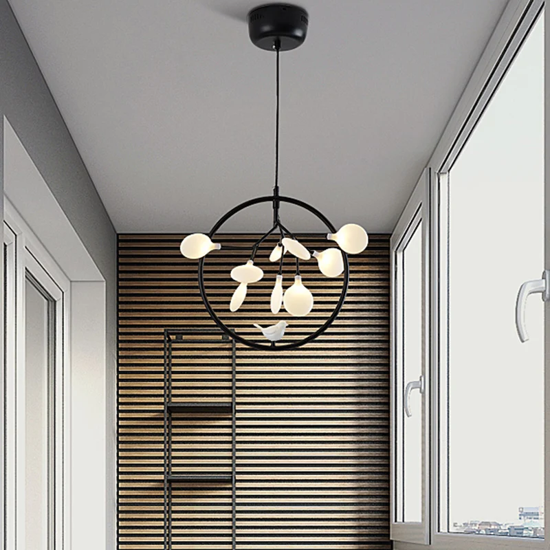 Brindille balcon suspension avec oiseau déco verre métal moderne élégant lustre Clearhalo