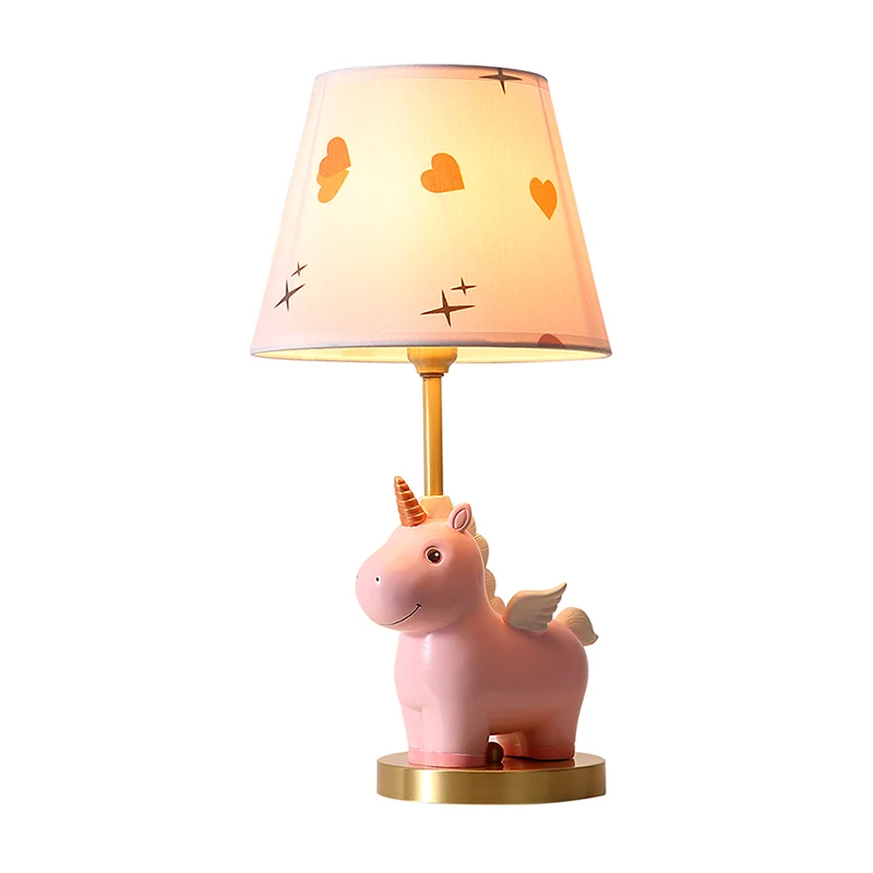 Bucket Table Lighting Lampe de table de chevet pour chambre d'enfant à 1 lumière en tissu à motifs avec licorne en résine...
