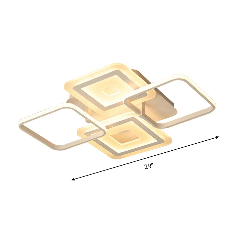Cadre acrylique semi-affleurant moderniste 4 têtes luminaire de plafond blanc en lumière chaude/blanche Clearhalo