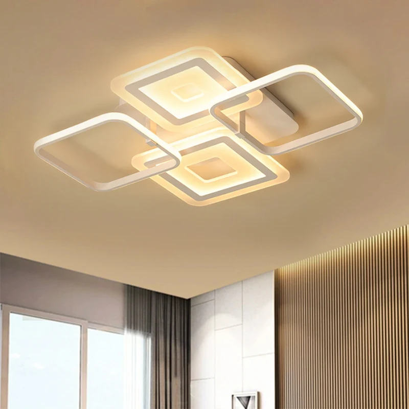 Cadre acrylique semi-affleurant moderniste 4 têtes luminaire de plafond blanc en lumière chaude/blanche Clearhalo