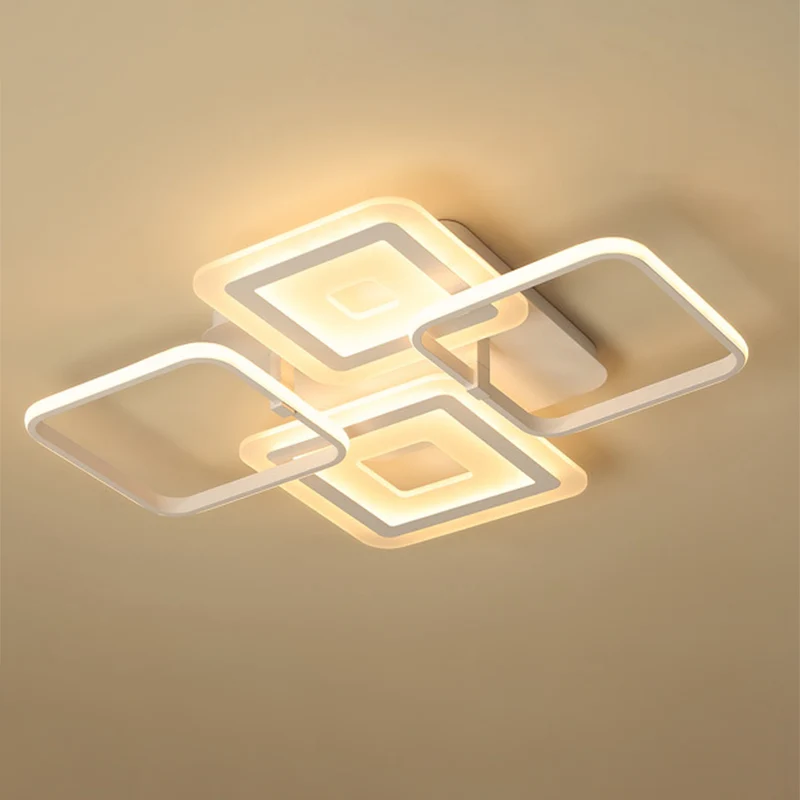 Cadre acrylique semi-affleurant moderniste 4 têtes luminaire de plafond blanc en lumière chaude/blanche Clearhalo