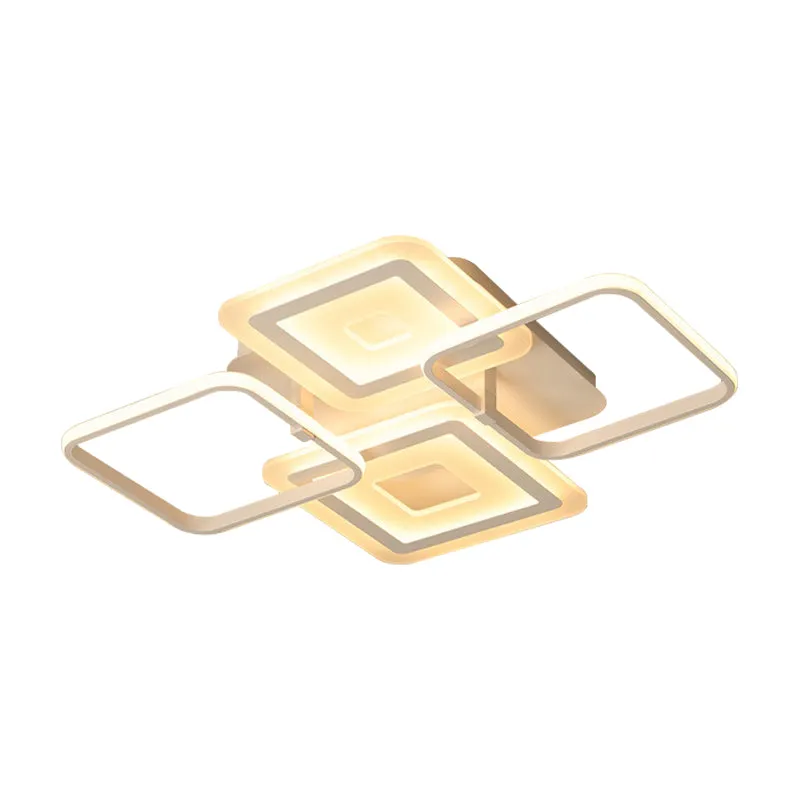 Cadre acrylique semi-affleurant moderniste 4 têtes luminaire de plafond blanc en lumière chaude/blanche Clearhalo