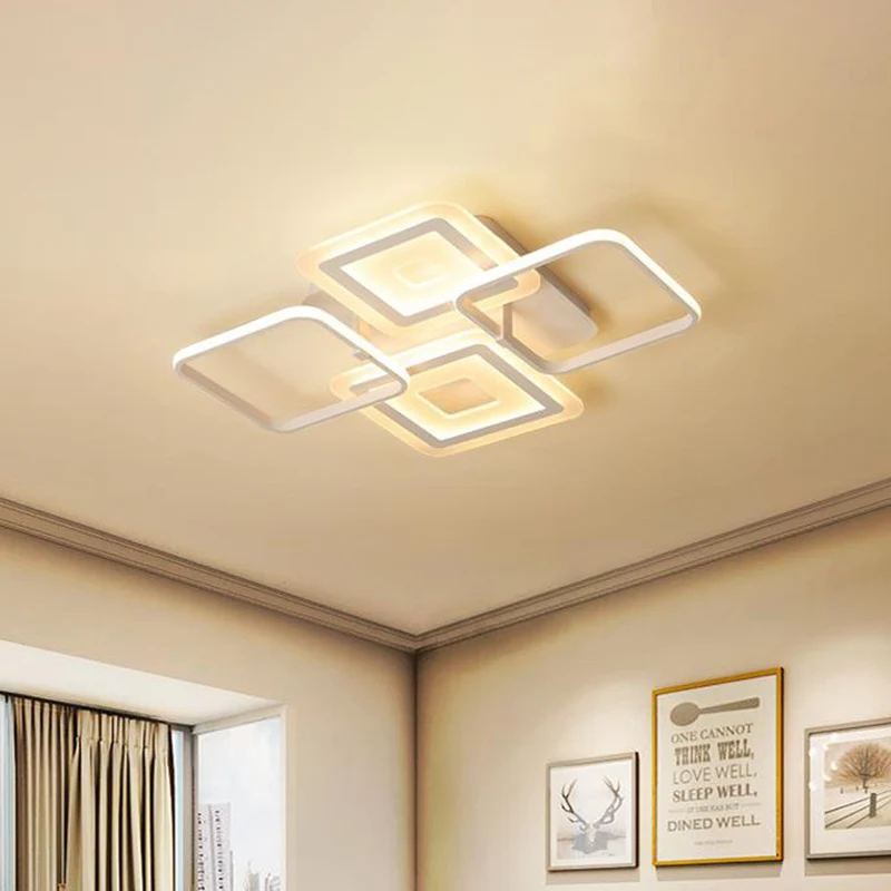 Cadre acrylique semi-affleurant moderniste 4 têtes luminaire de plafond blanc en lumière chaude/blanche Clearhalo