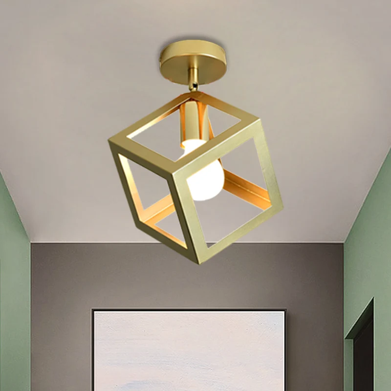 Cadre cylindrique/carré en métal, éclairage semi-monté, luminaire de plafond élégant pour Loft, chambre à coucher, 1 ampou...