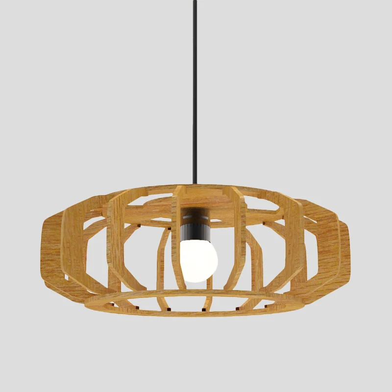 Cadre de lanterne suspendu plafonnier bois de Style asiatique 1 ampoule lampe à Suspension de salon Clearhalo