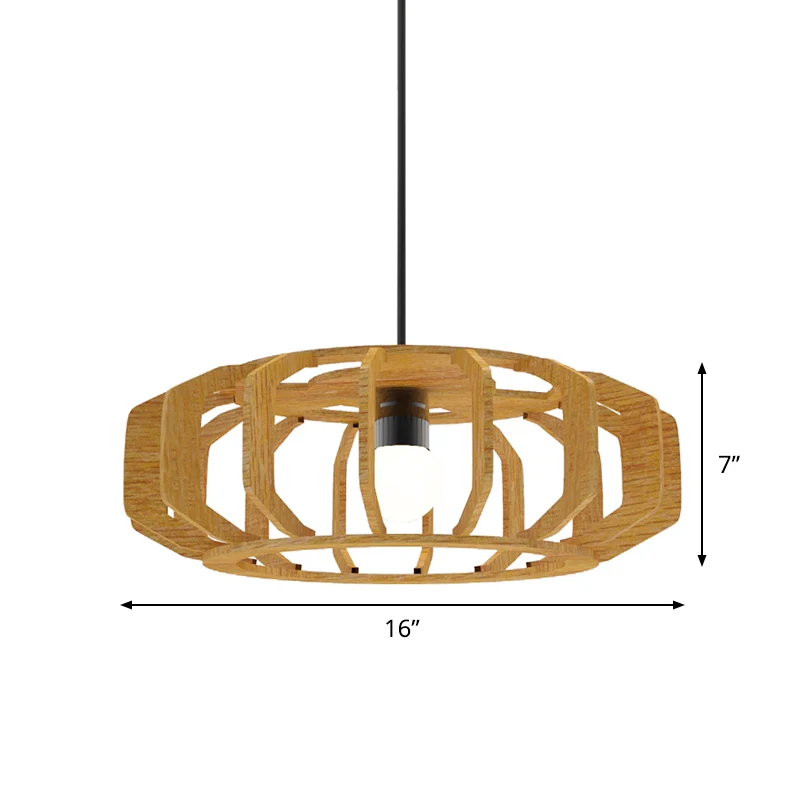 Cadre de lanterne suspendu plafonnier bois de Style asiatique 1 ampoule lampe à Suspension de salon Clearhalo