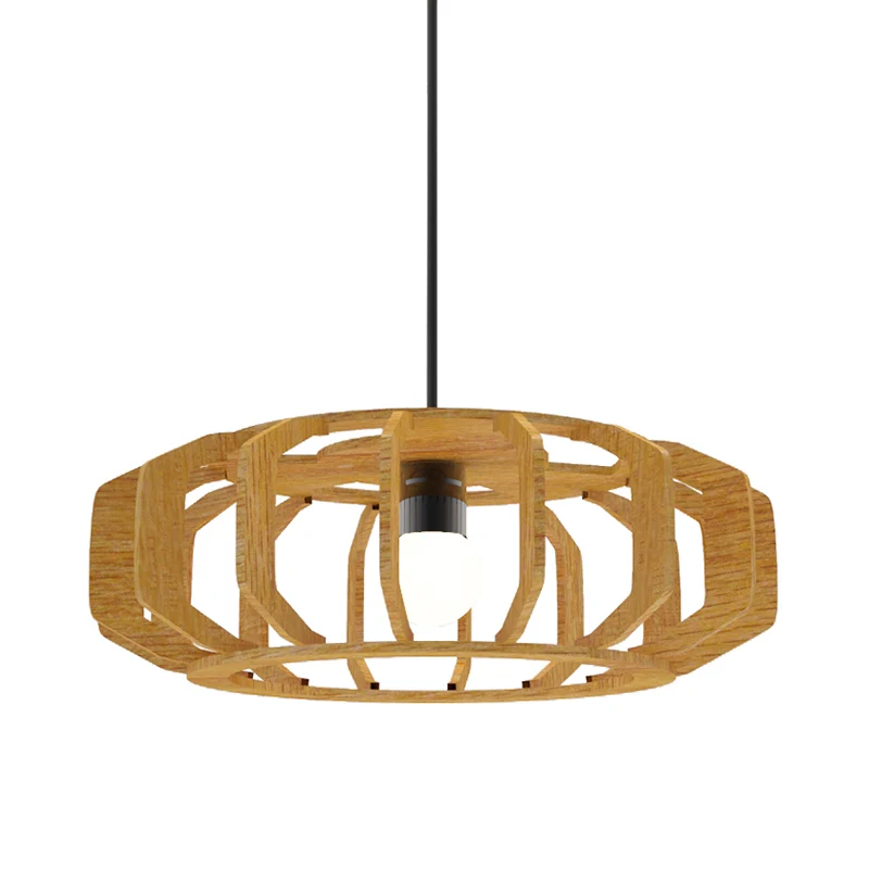 Cadre de lanterne suspendu plafonnier bois de Style asiatique 1 ampoule lampe à Suspension de salon Clearhalo