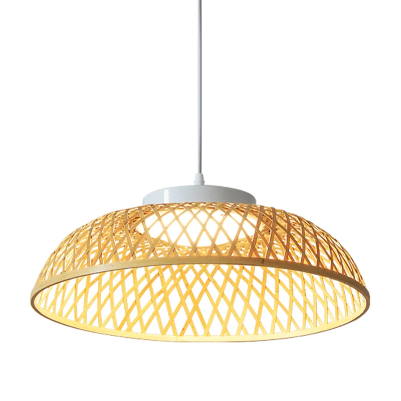 Cage de bol en bande de bambou, éclairage moderne à suspendre au plafond à 1 tête en beige Clearhalo