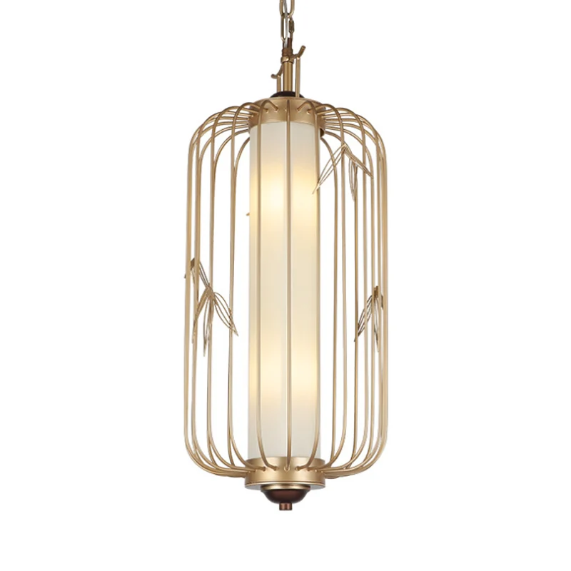 Cage à oiseaux salle à manger lustre éclairage classique élégant métal 2 lumières or suspendu plafonnier Clearhalo