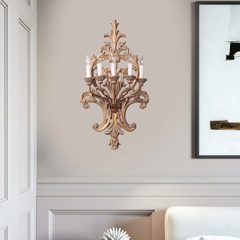 Candélabre en bois lampe murale Style rustique 5 lumières chambre applique luminaire Clearhalo