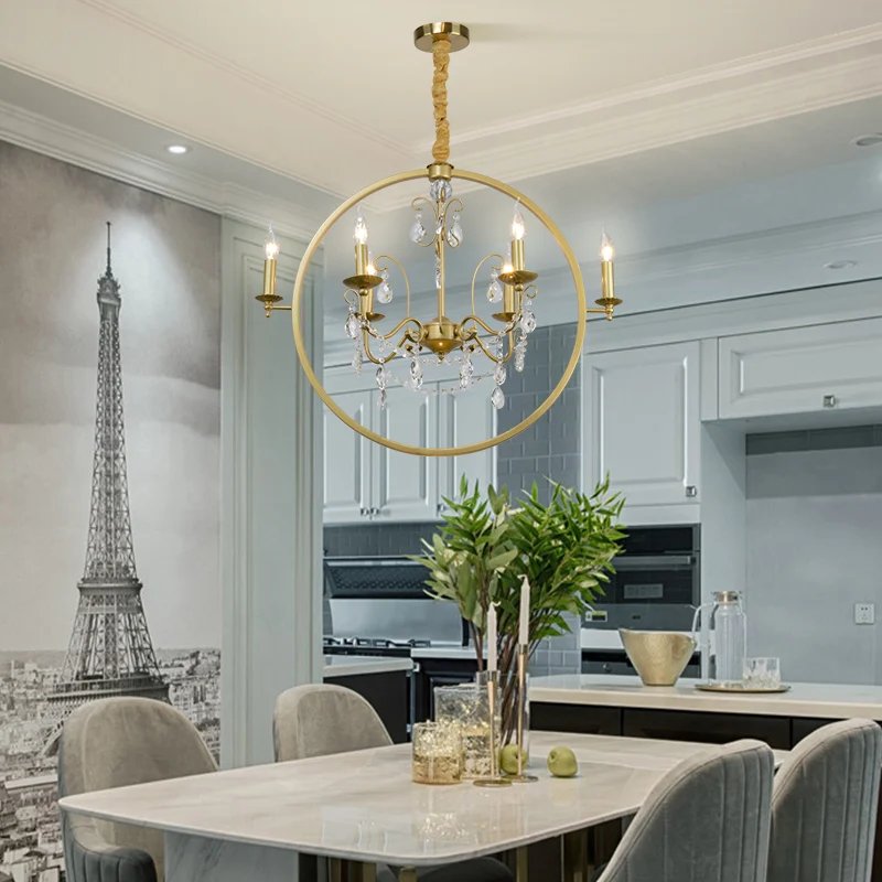 Candélabre en métal, suspension de plafond, lustre moderne en laiton à 6/8 lumières avec goutte de cristal Clearhalo