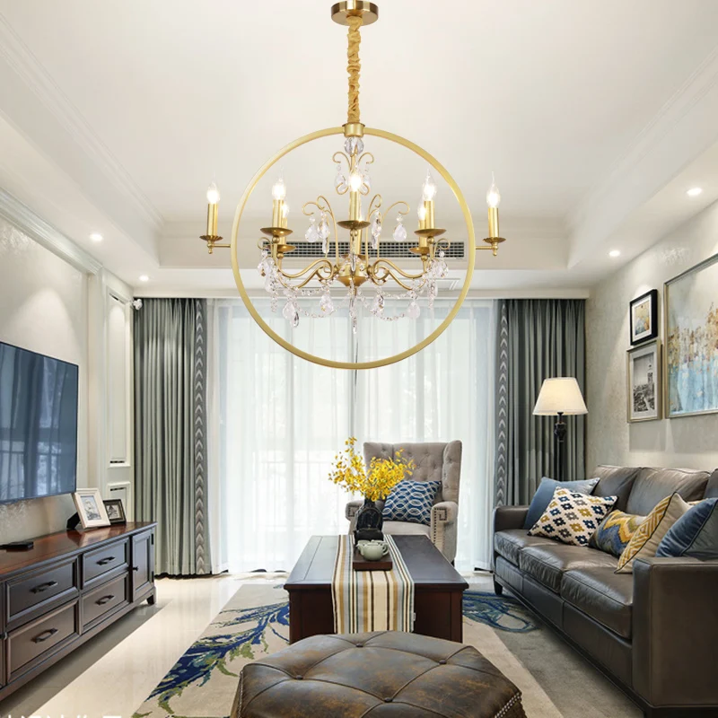 Candélabre en métal, suspension de plafond, lustre moderne en laiton à 6/8 lumières avec goutte de cristal Clearhalo
