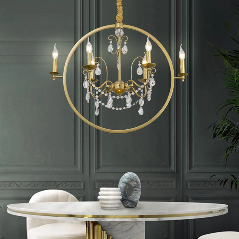 Candélabre en métal, suspension de plafond, lustre moderne en laiton à 6/8 lumières avec goutte de cristal Clearhalo