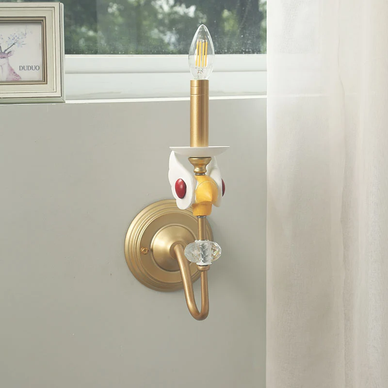 Candélabre mural en métal pour enfants, ampoule unique, luminaire doré pour chambre à coucher Clearhalo