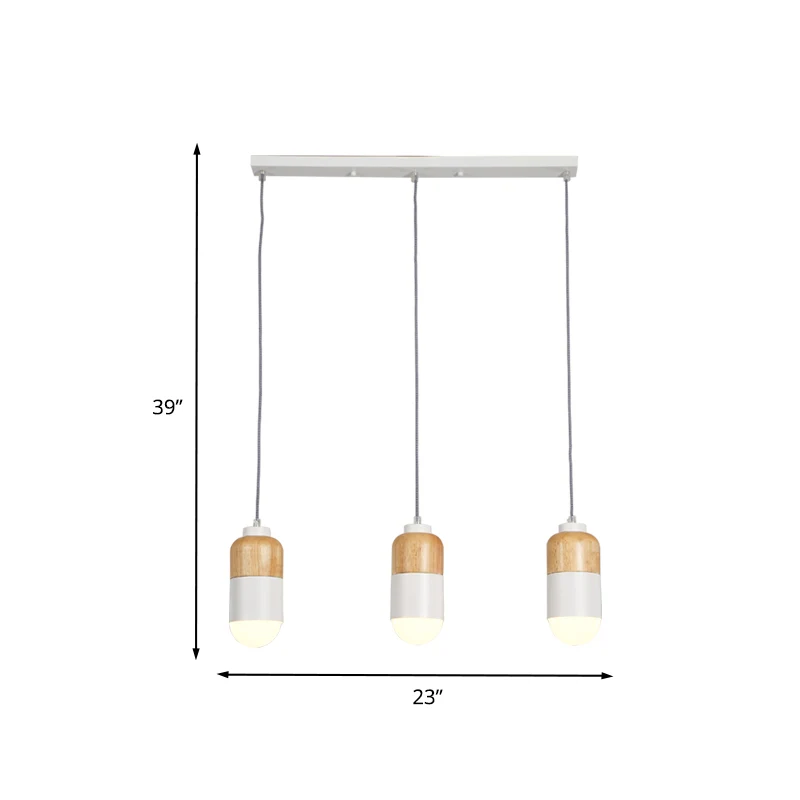 Capsule LED Cluster Suspension Modernisme Métal 3 Ampoules Blanc et Bois Suspension sur Table à Manger Clearhalo